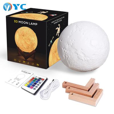 China Modern RGB Kids Room Decor 3D Magnetic Levitation Star Sky Atmosphere Desk 8cm 18cm 20cm USB Led Moon Lamp Night Lights With Wood Base for sale