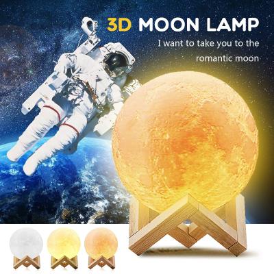 China Modern 10cm 3.9inch 3D Printing 16 Colors Warm White Battery LED Remote Control ABS Shape Moon Lamp Bedroom Night Lights for sale