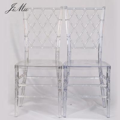 China Modern Plastic Crystal Resin Diamond Clear Transparent Acrylic Hotel Chair Wedding Dining Chiavari Chairs for sale