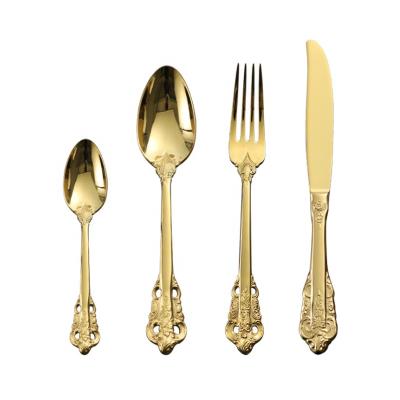 China Viable Wholesale Stock Royal Luxury Curved Handle Gold Plated Stainless Steel Gold Flatware Set for sale