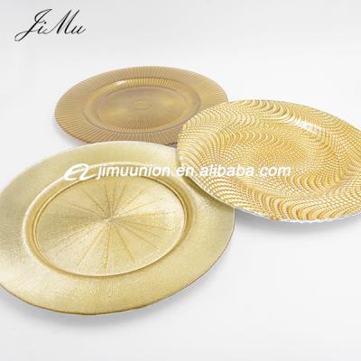 China Color Pattern Hotel Restaurant Wedding Event Charger Modern Luxury Illuminated Glass Plates for sale