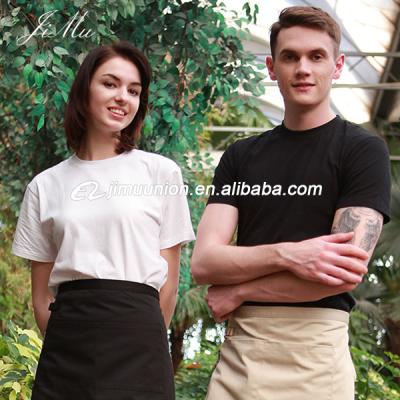 China Cafe Bar Shop Restaurant Anti-Pilling Staff Waiter And Waitress Work Uniforms Custom Printing T-shirt for sale