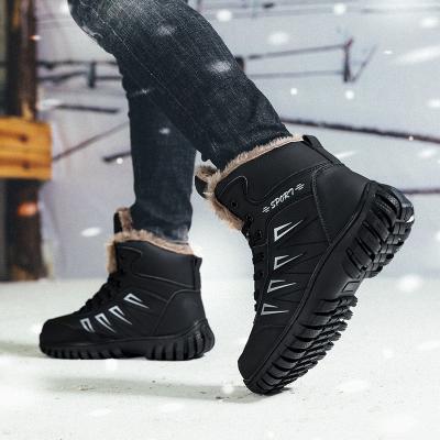 China Cushioning 2021 Autumn Winter PU Snow Boots Warm Non-slip Waterproof Running Lace Up Cotton Plush Tough Shoes Winter Casual Boots for sale