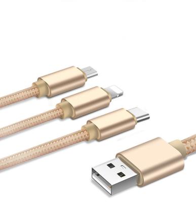 China Factory Wholesale 2A 3 In 1 Usb Cable For iPhone Mobile Phone Cables Type C Micro Charging cable Microusb USB cable for sale