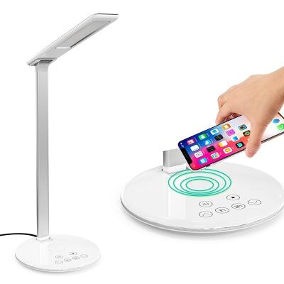 China 2019 new mobile phone accessories 2 in 1 LED Table Lamp with Fast Wireless Charger for iphone, Folding Eye Protection Desk Lamp for sale