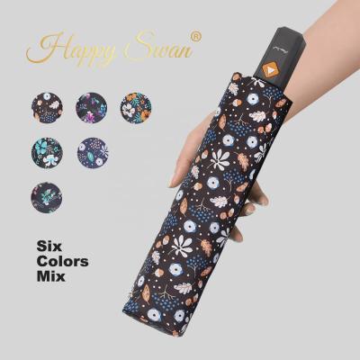 China 2022 New Arrival Modern Happy Swan Floral Automatic Fold Umbrella Woman Umbrella for Korea and Japan Market for sale