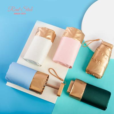 China Morden Star 2021 Real 6 Fold RST Golden Handbag Umbrella Small New Design Luxury Super Mini Umbrella With Box for sale