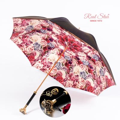 China Real Morden Star Luxury Double Layer RST Mounted Straight Handle Long Golf Umbrella For Lady for sale