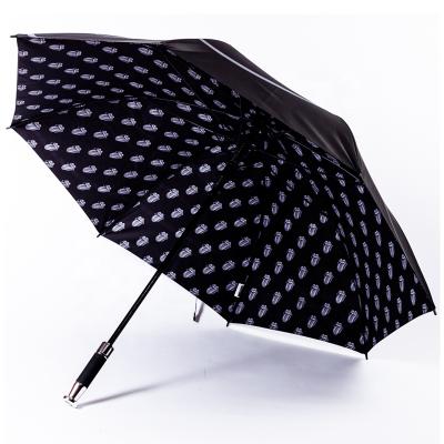 China Large Size RST Double Layer Silver Auto Open Handle Golf Full Windproof Umbrella Custom Printing Car Upright Umbrella for sale