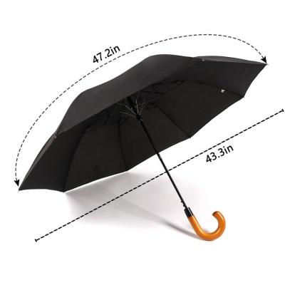 China Modern Happy Swan J Handle 2 Fold Umbrella Promotions 190t Wood Pongee Two Fold Umbrella for sale