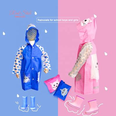 China Christmas RST Cartoon Boys And Girls Rain Coat Cute And Durable EVA Child Gift Cute Cat Print Raincoat Poncho For Child for sale