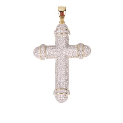 China Hiphop Wholesale Hip Hop 18K Solid Gold Plated Real Diamond Zirconia Silver Cross Pendant Necklace Gold for sale