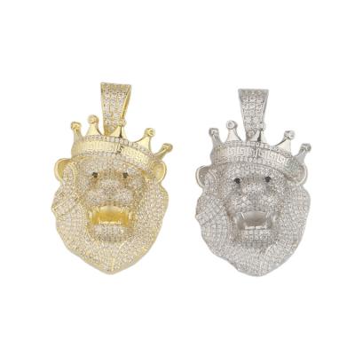 China Hot Selling Hiphop 2022 Hip Hop Lion Head Small Zircon Pendant Necklace 925 Sterling Silver Men Lion Pendant for sale