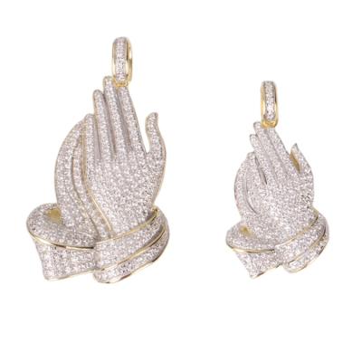 China Hiphop Factory Fashion Wholesale Costume Praying Hands Paved Diamond Pendant Jewelry for sale