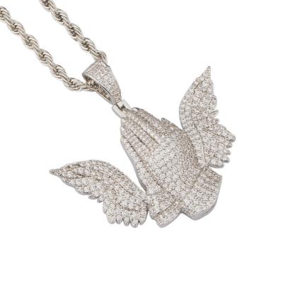 China High Quality Hip Hop Hip Hop Pendant Jewelry Iced Out Prayer Hand With Angel Wing Pendant For Men for sale