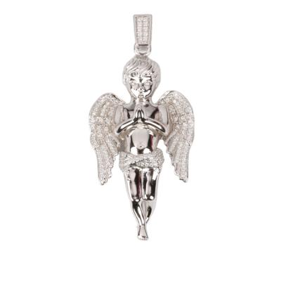 China Custom Guardian Angel Pendant Necklace Hip Hop Kid Baby Hip Hop Angel Charm 925 Sterling Silver Crystal Gold Plated for sale