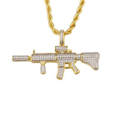 China 18K Gold Hip Hop 925 Pendants Hot Sales Men's Hiphop Pendants Silver Zircon Diamond Cool Gun Pendant Customized for sale