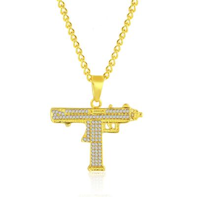 China 2022 Popular Uzi Gun Charm Pendant Stainless Steel Men's Hip Hop Iced Out Gold Plated Uzi Necklace Pendant for sale