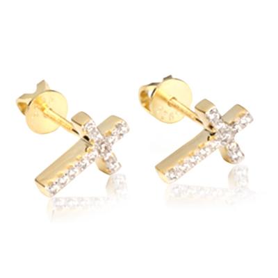 China Bulk Custom Hiphop Earrings Diamond Iced Out Drop Earrings Hip Hop Gold Plated 925 Sterling Silver Cross Earring Stud For Men for sale