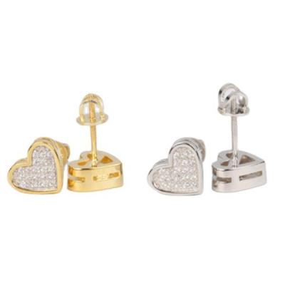 China Hiphop Guandong Manufacturer Ice Out Heart Shaped Silver Diamond Hip Hop Jewelry Earring Gold Stud Earrings Custom Made For Man for sale