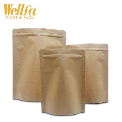 China Custom Printed Barrier Craft Paper Packaging Stand Up Pouch Biodegradable Kraft Paper Bag for sale