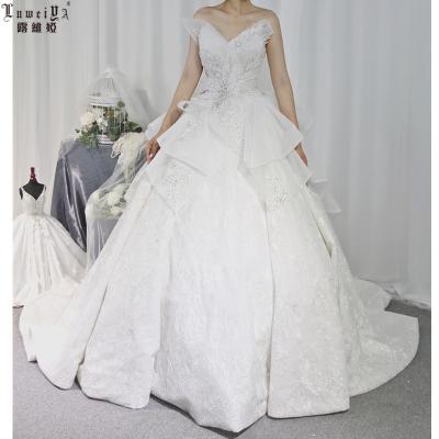 China Midi Ball Gown Fishtail Dress Designs Gauze Embroidered Backless Lace Up Sequin Wedding Dresses 2021 for sale