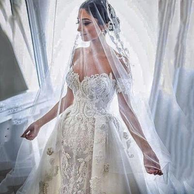 China vestidos de novia de novia detachable train anti-static elegant long sleeves lace up mermaid wedding dress wedding dress for ladies for sale