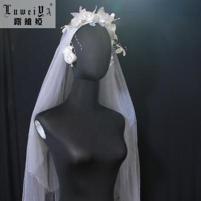 China Hot Button Style Headdress Romantic White Wedding Long Veil Bridal Veil Wedding Hair Accessories for sale