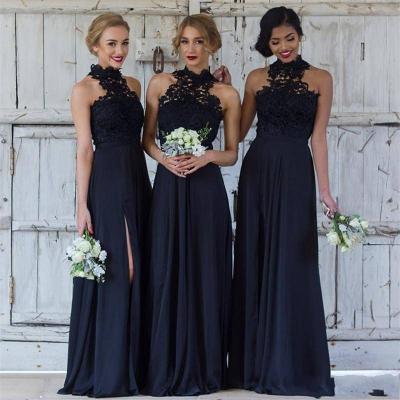 China Anti-Static Customize New Design Navy Blue Floor Length Girls Dress Elegant Beautiful A Line Model Bridesmaid Dress For Wedding Party for sale