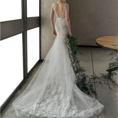 China LUWEIYA wholesale women's style anti-static wholesale women's simple backless wedding dress lace wedding dress deep v neck bridal gown for sale