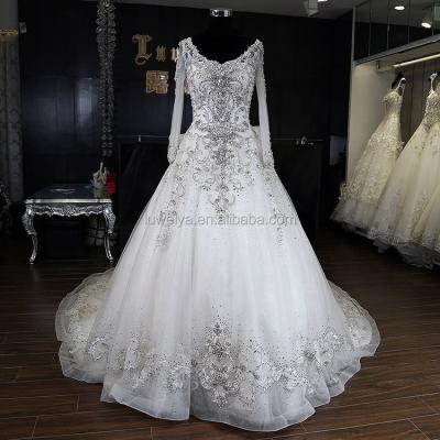 China LUWEIYA Bling Bling QualityWedding Anti-Static Professional Technical Dresses Dress Bridal Long Sleeve Crystal Luxurious for sale