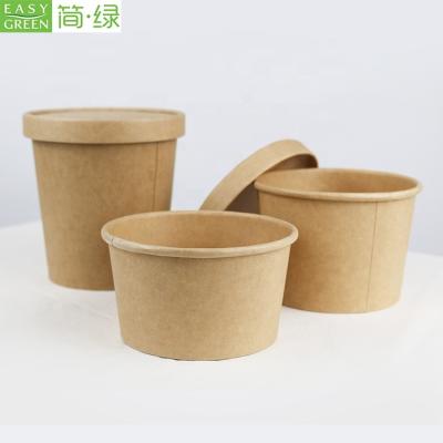 China Disposable party supplie12oz wrapping paper eco-friendly brown squat bowl with kraft paper lid for sale