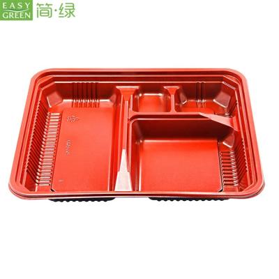 China Easy Disposable Green Plastic Tiffin Disposable Food Bowl Microwavable 4 Parts With Fog Cover for sale