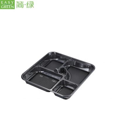 China Western Green 5 Compartment Easy Divider Environmental Friendly Disposable Plastic Lunch Box for sale