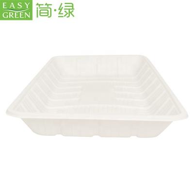 China Eco-friendly Biodegradable Disposable Rectangular Shape Cornstarch Packing Tray Takeaway Meat Trays for sale