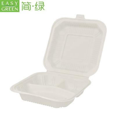 China Eco Friendly Green Disposable Eco Friendly Biodegradable Easy Take Out To Put 3 Compartment Cornstarch Lunch Box for sale