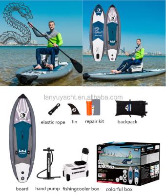 China DWF and PVC inflatable fishing board with fishing rod and cooler box for sale