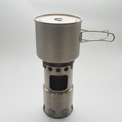 China Outdoor Beach Raising Titanium Multifunction Camping Pot Camping Picnic Stove Traveling Wood Burning Sets TZ-01T for sale