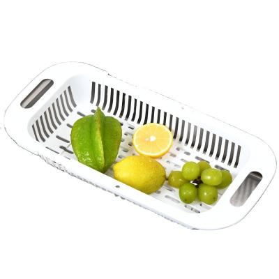 China Stocked Popular Fruit Vegetable Strainer Extendable Colander Strainer Over the Sink Strainer Basket Collapsible Drainer Basket for sale