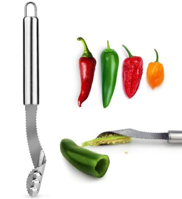 China Sustainable Fast shipping Stainless Steel Pepper Core Remover Pepper Corer Tool Chili Deseeder Sharp Edge Kitchen Gadget Seed Remover for sale