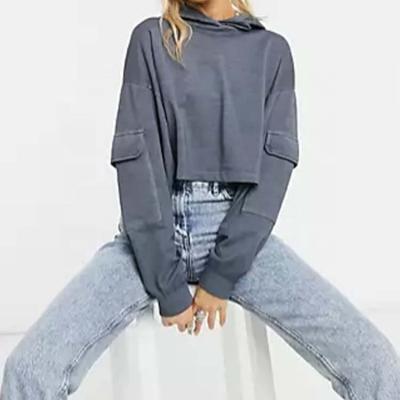 China Gray Front High Neck Breathable Custom Long Sleeve Crop Top Hoodie For Women Long Sleeve Hoodie for sale