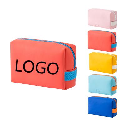 China 2021 Large Capacity Lady's Blank Leather Makeup Bags Cosmetic Organizer High Quality Custom PU Pink Travel Bag Logo for sale