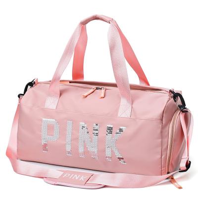 China Hot Selling Eco-friendly Sports Gym Bag With Wet Pink Fleece Weekend Women Shoes Pouch Travel Overnight Bags for sale