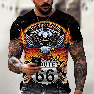 China Anti-wrinkle Drop Shipping Route 66 Fashion Printed Men Summer Short Sleeve Sublimation Casual 3D T-Shirt for sale