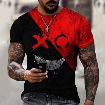 China New Anti-wrinkle Fashion XXOO Face Block Smile Demon Contrast Loose Streetwear 3D Printed Graphic T-Shirt For Men for sale