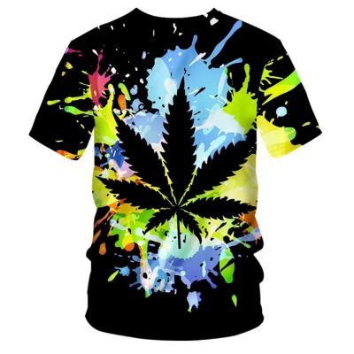 China 3D Anti-wrinkle natural weeds, fresh green leaves, colorful round neck tops, T-shirts, breathable and quick-drying for sale