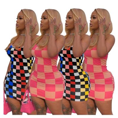 China New Arrival Plaid Print Nightclub Anti-Static Bodycon Dress For Women Toss Slim Sexy Mini Skirts for sale