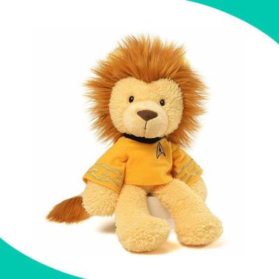 China High Quality Soft Plush Animal The King Lion Plush Toy With Logo Printed On Clothes for sale