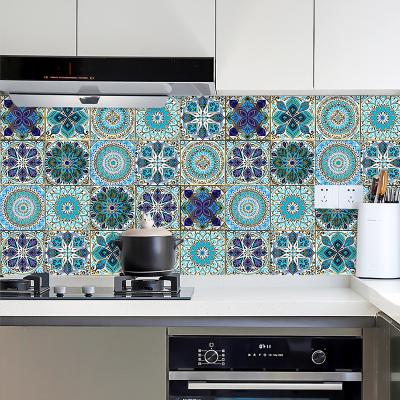 China Blue Wallpaper Stocked 272 Mandala Style Strip Tile Stickers Kitchen Bathroom Floor Decoration Self Adhesive for sale