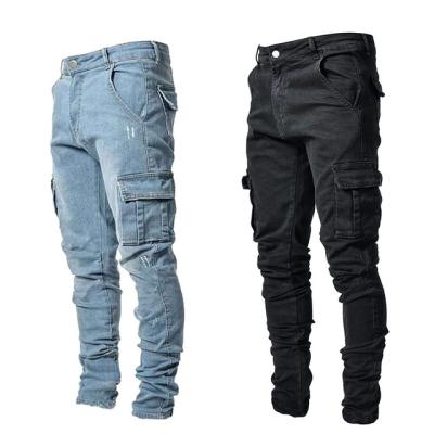 China Breathable Soft Classic Multi Pocket Mens Straight Leg Jeans Mens Tailored Casual Work Trousers Denim Pants for sale